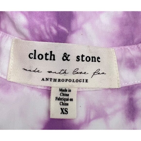 Cloth & Stone Anthropologie XS Tie-Dye Button-Up Shirt Tencel Lyocell Purple - Picture 2 of 5